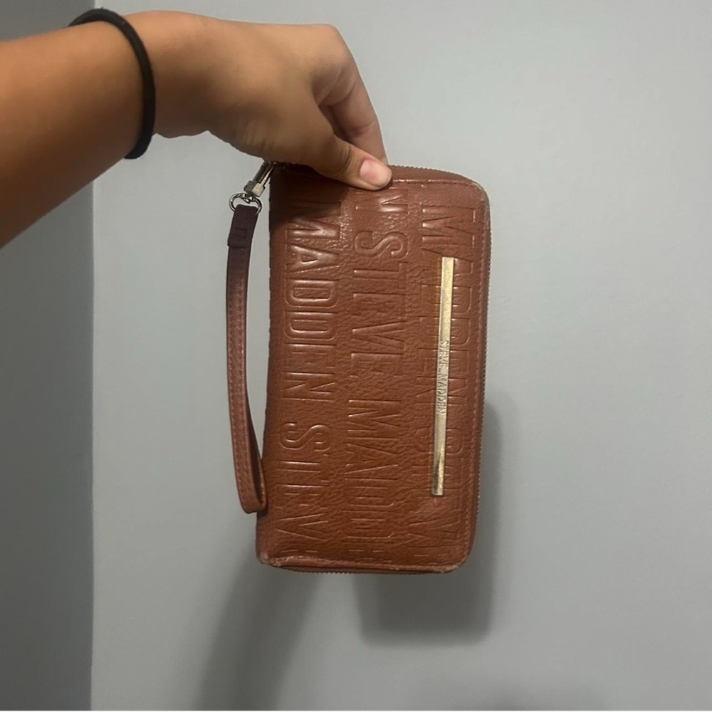 Brown Embossed Wristlet